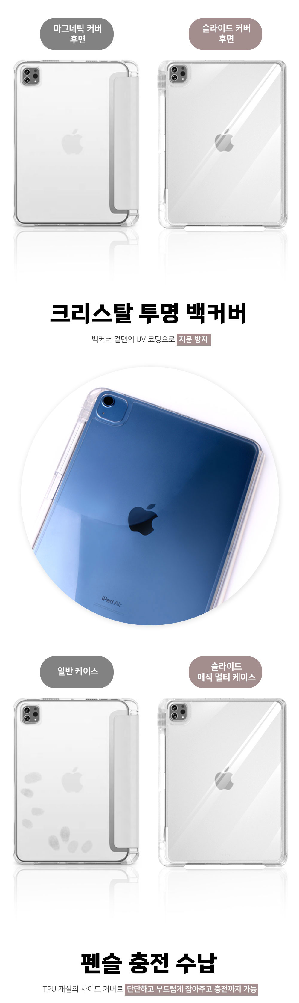 생패드 ❤️New Wide Clear ❤️아이패드 고광택 분리형 슬라이딩 스탠딩 케이스 애플텐슬 충전 수납 홀더 iPad 7 8 9 10 에어 5 4 프로11 프로12 호환 상세 이미지 10